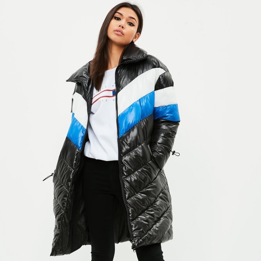 MISSGUIDED | Longline Chevron Colorblock Puffer Winter Jacket Trench Coat NWT